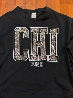 PINK Victoria's Secret Black Crewneck with CHI Chicago inspired Sequin Applique